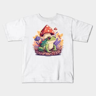 Cottagecore aesthetic frog on Mushroom Kids T-Shirt